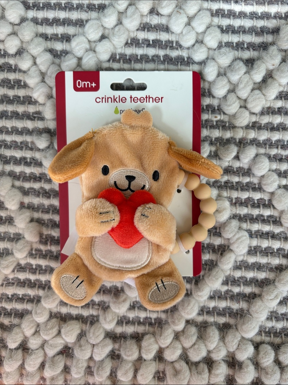 Plush Puppy Crinkle Teether with Red Heart